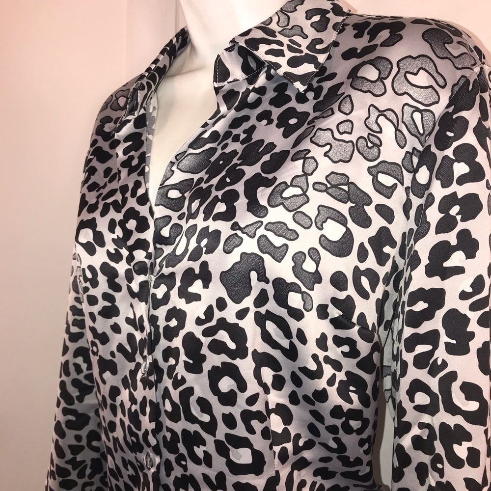 Trendy Leopard Print Satin Blouse, Size L - Picture 4 of 8